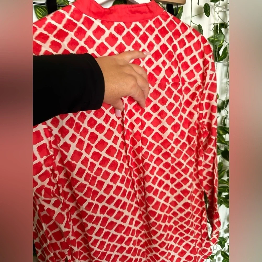 Coach Red and White Patterned Blouse
